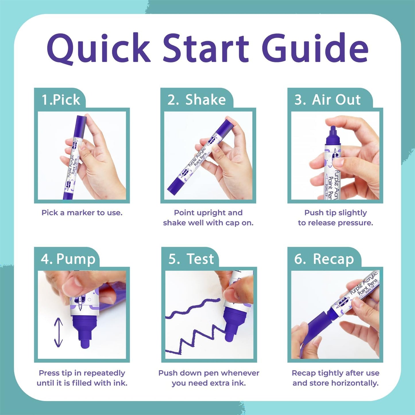 4 Dual Tip Purple Paint Pen Metallic - Fine Tip & Medium Acrylic Paint Markers - Purple Acrylic Markers for Metal, Wood, Rock Painting, Canvas, Ceramic, Glass, Fabric, Plastic - Water based Ink