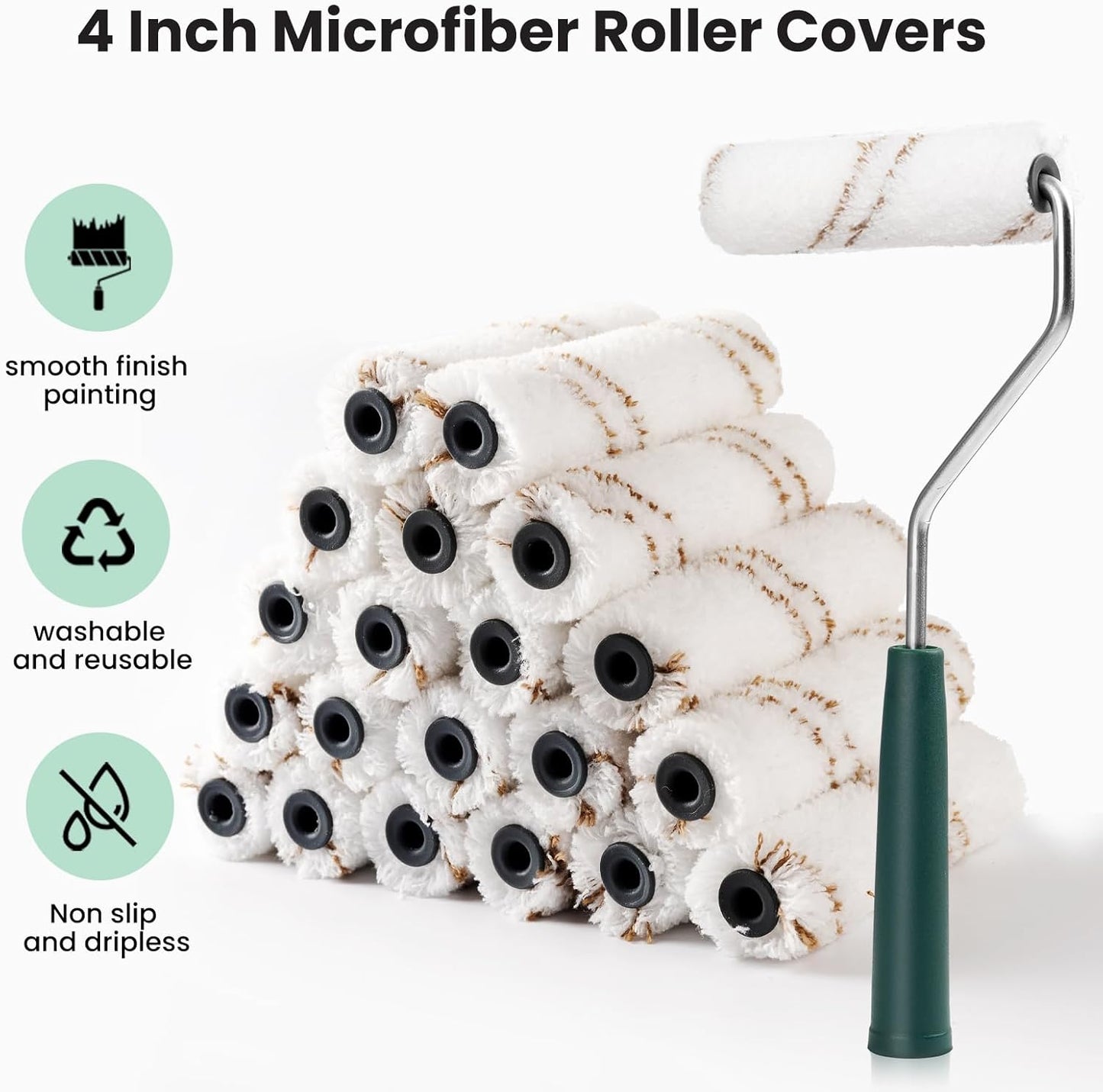 Mister Rui Microfiber Paint Roller Covers 4 Inch, 40 Pack Small Paint Roller Covers with Roller Frame Kit, Mini Paint Rollers for Painting Walls, Paint Supplies for House Painting