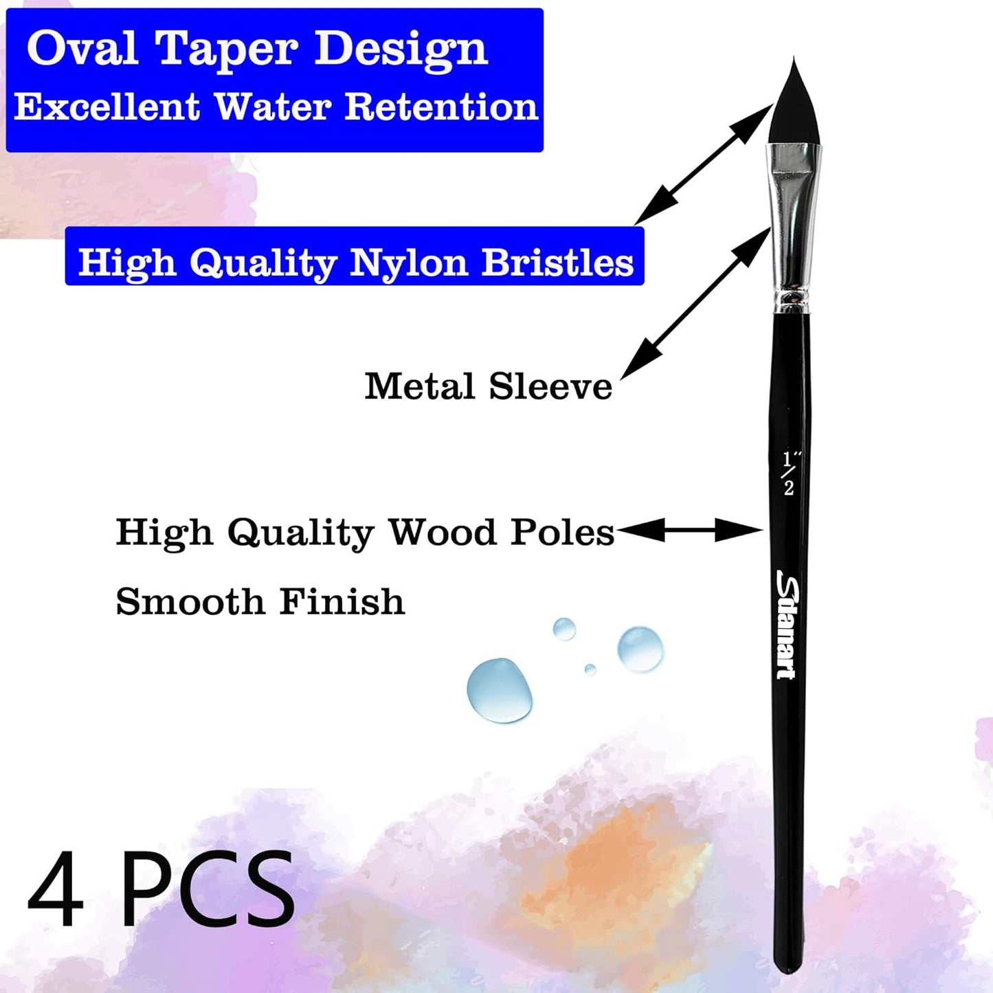 Cat Tongue Watercolor Brushes,4 PCS Oval Wash Paint Brushes for Acrylic Painting Floral Petal Watercolor Brush，Pointed Oval Paintbrush Professional Cat's Tongue Paint Brush Artist Paintbrushes