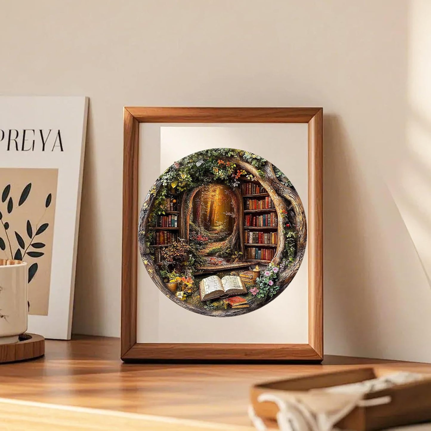 KAAYEE Wooden Puzzles for Adults, 3D Visual Effect Tree House Library Wooden Jigsaw Puzzle Unique Shape Wood Puzzle Adult, 3D Effect Flat Puzzle Birthday Family Games (M-11.4 * 11.4 in-200pcs)