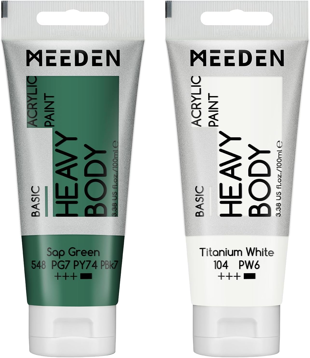 MEEDEN Acrylic Paint Sap Green: Bundled with Titanium White Color - 100ml/3.38oz x 2 Bulk Heavy Body Acrylic Paint Tubes for Art Craft Painting