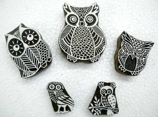 Owl Family Wooden Block Stamps/Tattoo/ Handcarved Indian Textile Printing Blocks