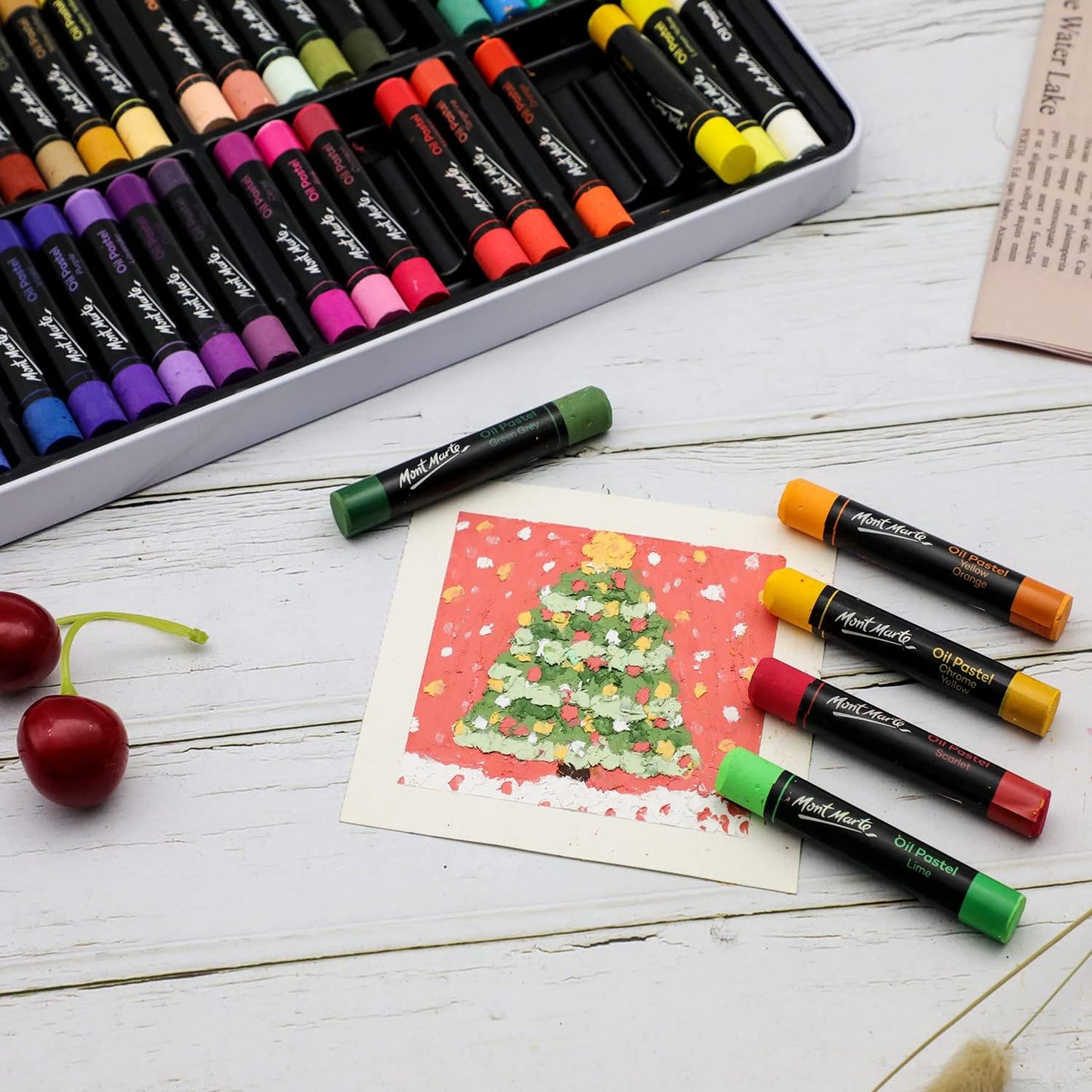 Mont Marte Oil Pastels in Tin Box Signature 48pc, 48 Assorted Colors, Vibrant Oil Pastel Set, Great Blending and Layering, Comes in Storage Case, Ideal for Art, Craft, Coloring and Sketching