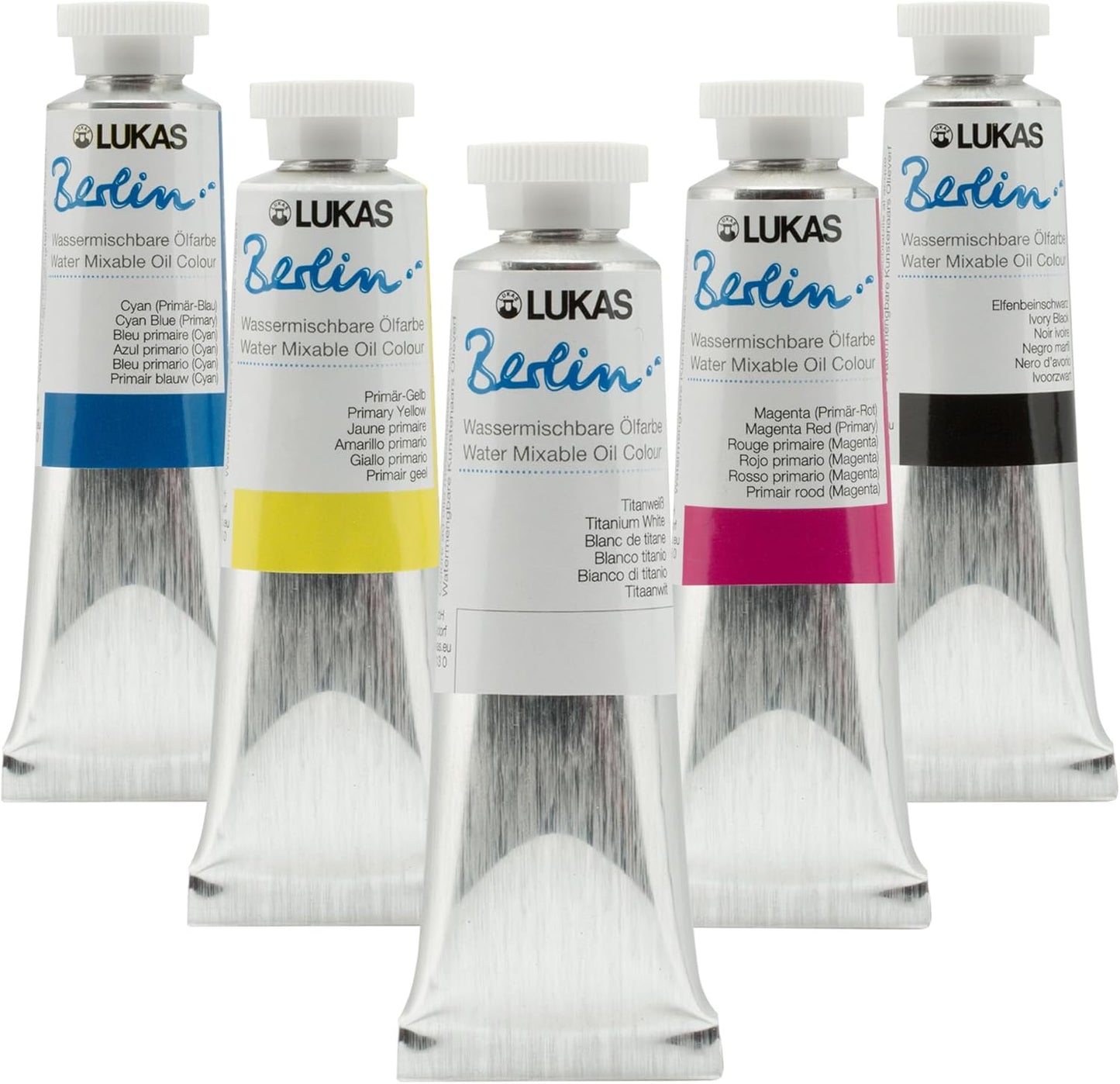 Lukas Water Mixable Oil Paint - Eco-Friendly, 37ml Mixing Set of 5, Solvent-Free Artist Oil Paint with Lightfast Pigments and Beeswax for Smooth Consistency, Water Soluble, Quick-Drying
