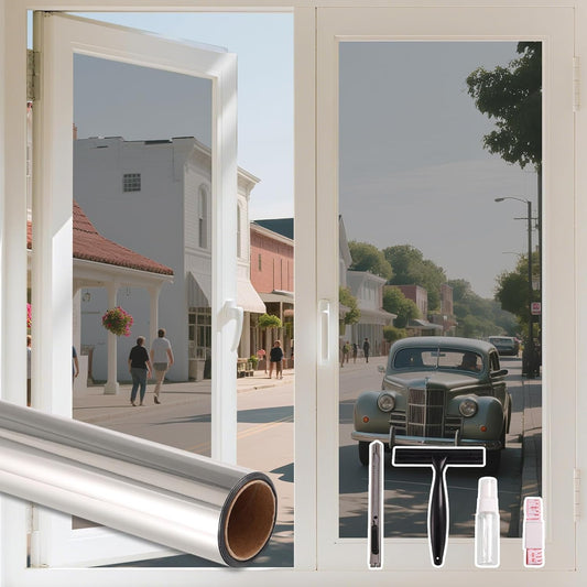 LEMON CLOUD One Way Window Privacy Film See Out Not in Reflective Mirror UV Window Cling Sun Blocking Heat Control Glare Control with Tools,35.4 Inch x 78.7 Inch