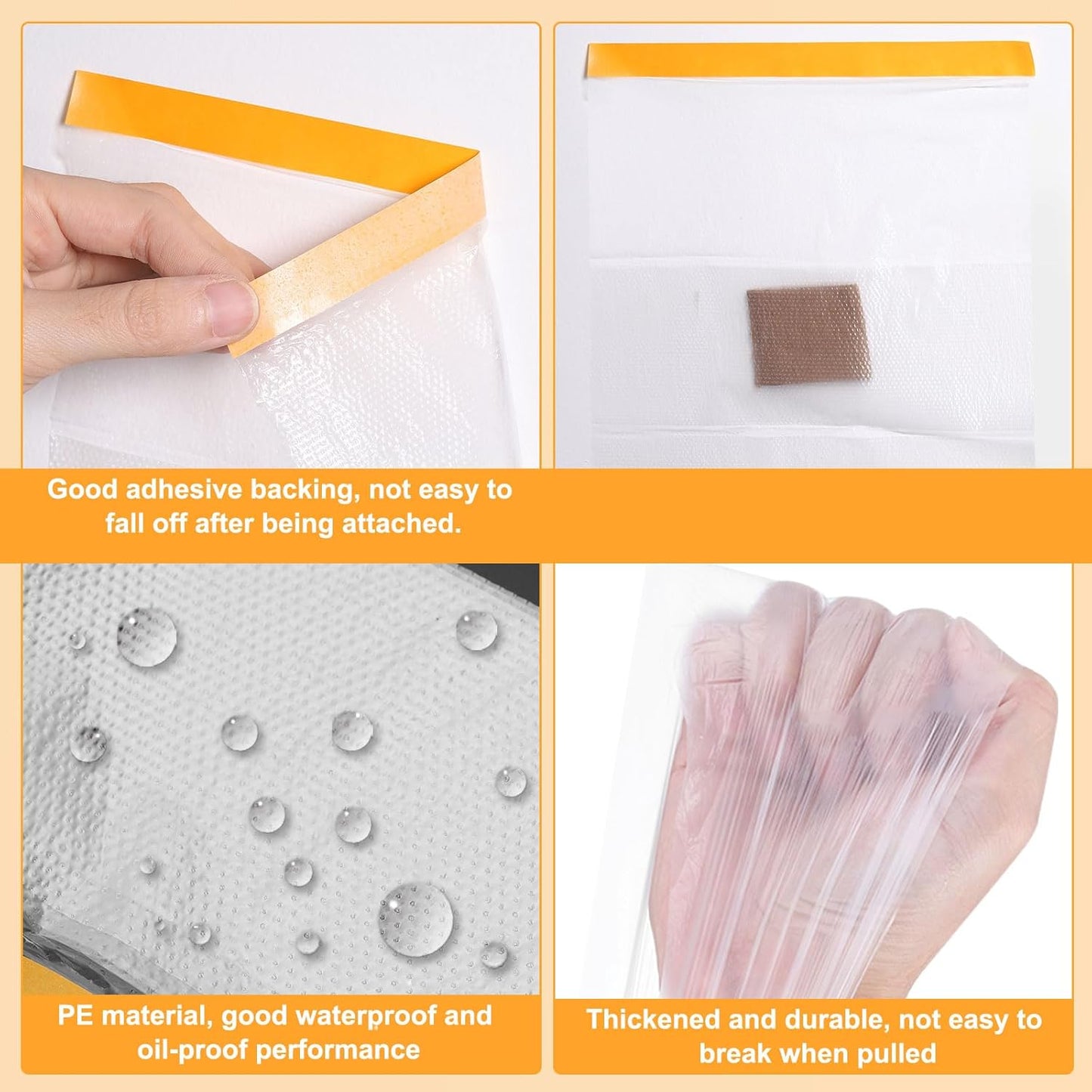 HARFINGTON 3 Rolls Pre-Taped Masking Film 78.7" x65.6ft Double Adhesive Tape and Drape Painters Plastic Drop Cloth Film with Tape Plastic Sheeting for Automotive Painting Covering