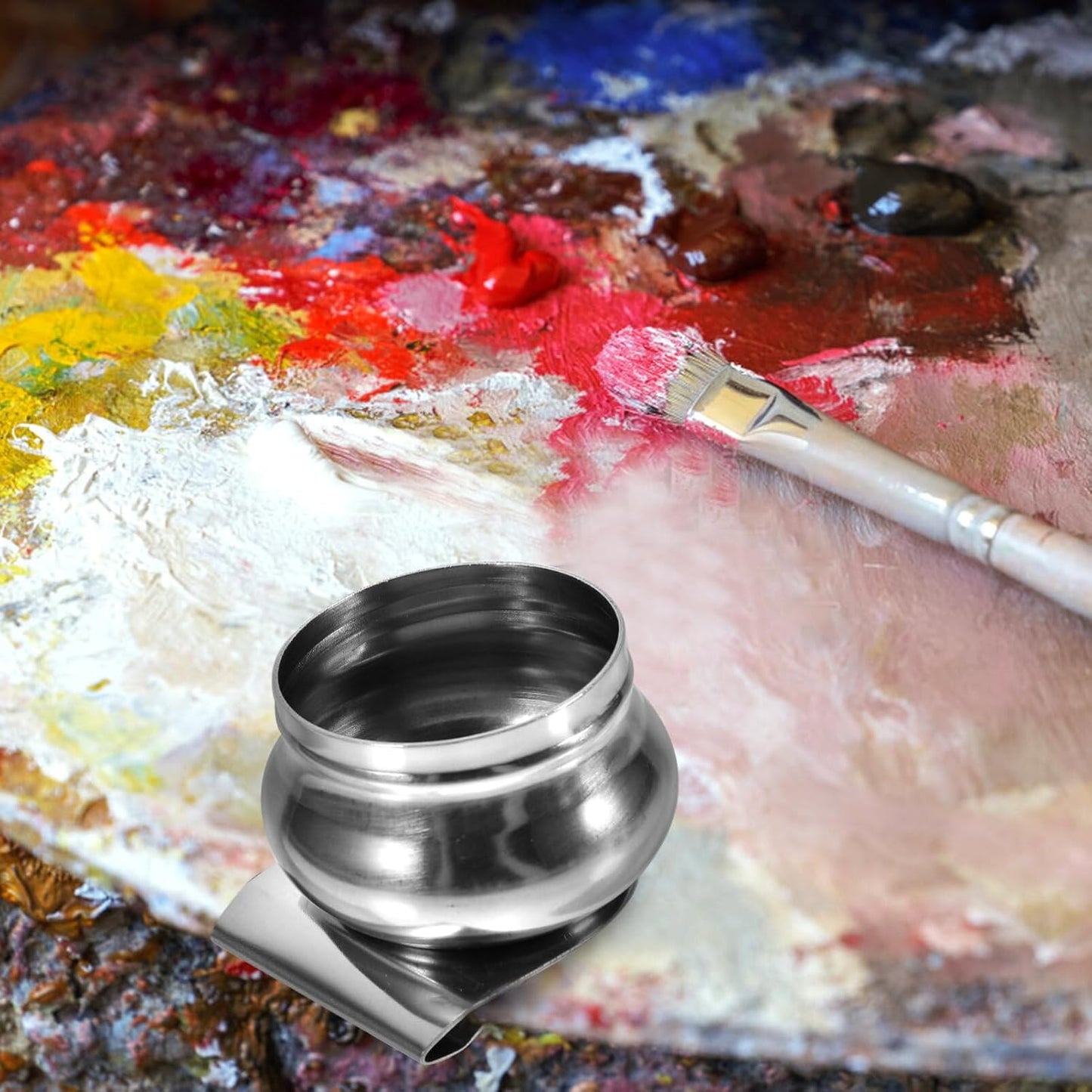 SEWACC 2pcs Stainless Steel Brush Cleaning Pot Lid Mouth Palette Cup for Oil Painting and Sturdy Dipper Container for Home Schools and Training Centers