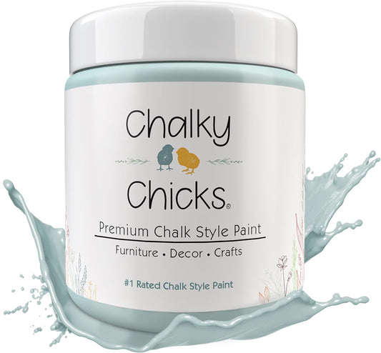 Chalky Chicks All-in-One Chalk Paint for Furniture or Cabinet - 16Fl Oz -Matte Finish Cancun Blue (Light Blue) for Metal, Wood Furniture Paint - No Sanding All-in-One for Home Decor & Crafts, USA Made