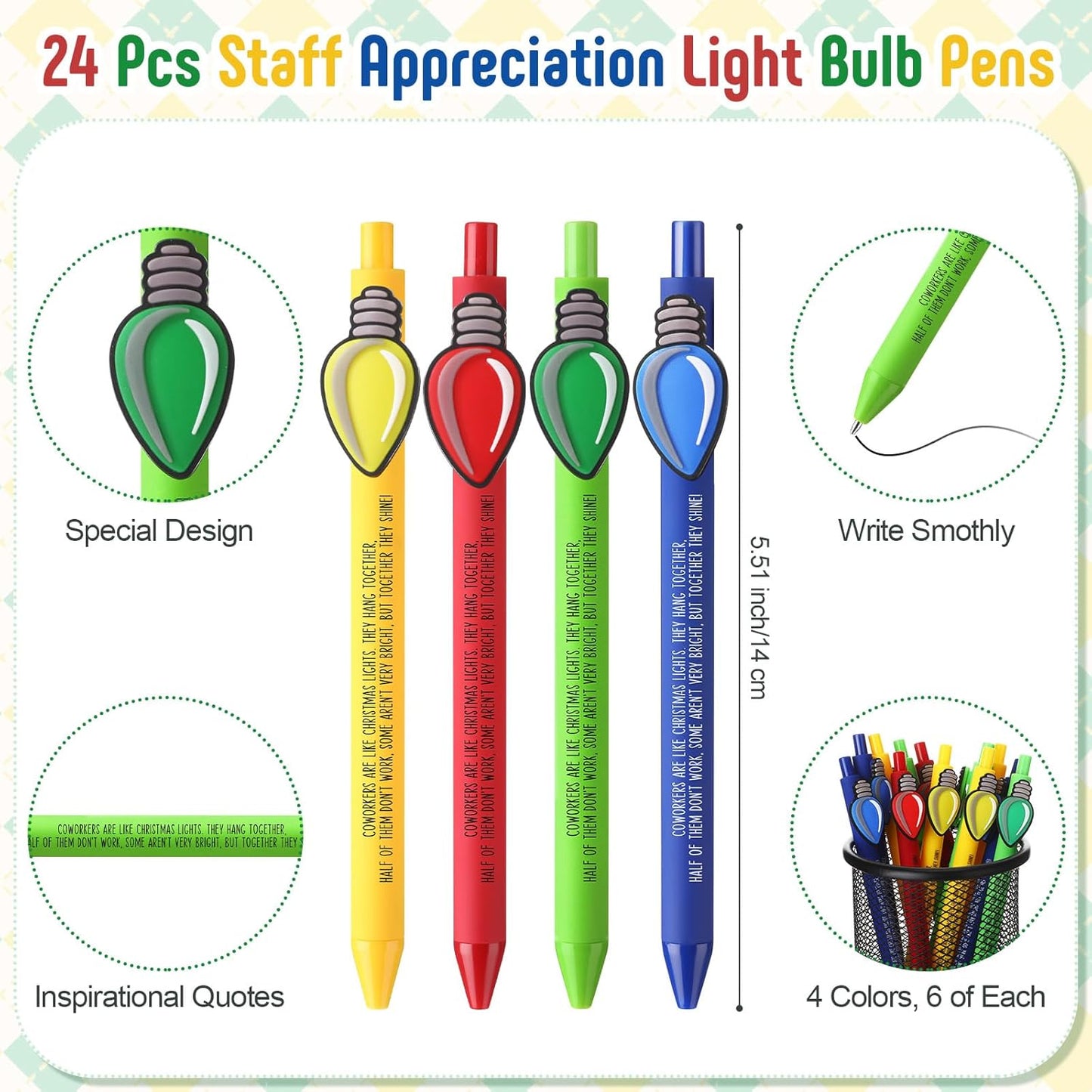 Eaasty 24 Pcs Christmas Gifts for Coworkers Appreciation Ballpoint Pens Bulk Coworkers Are Like Christmas Lights Holiday Thank You Gifts for Employee Team Colleagues (Appreciation)