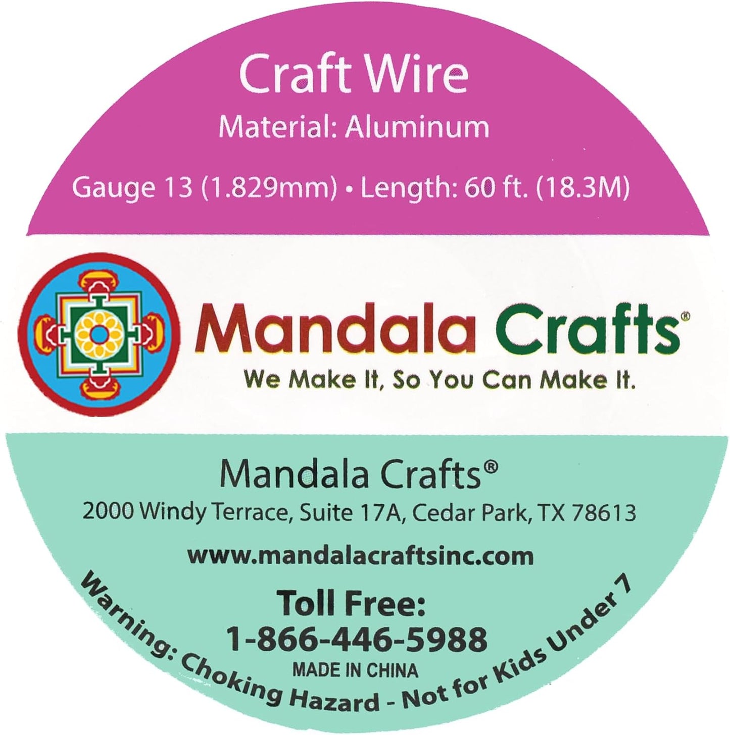 Mandala Crafts 13 Gauge Anodized Aluminum Craft Wire for Jewelry Making - 60 FT Colored Flexible Magenta Wire - Bendable for Bonsai Armature Crafting Sculpting