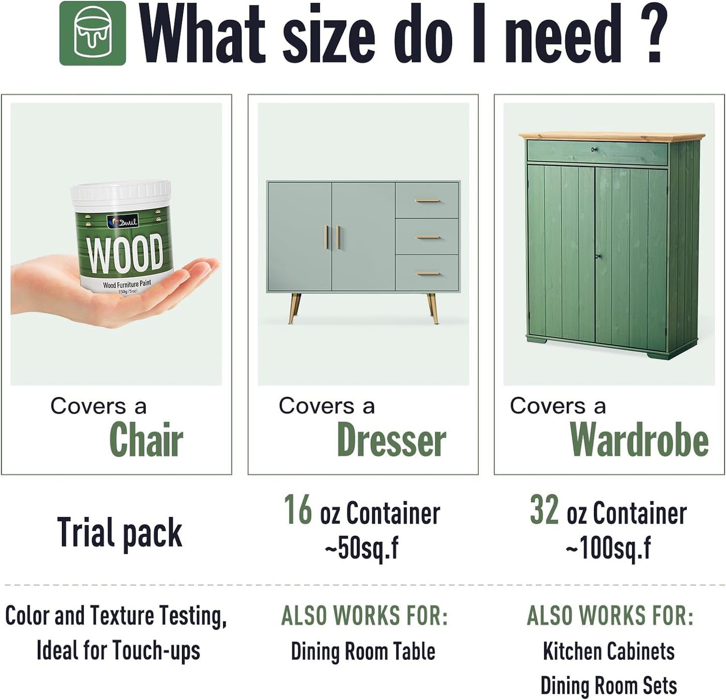 DWIL Matte Finish Furniture Paint - 32 Oz Wood Paint for Cabinets, Doors, Tables, and Dressers Refinishing - Water-Based, Non-Toxic & Odorless, Easy to Apply(Olive Green)-With Tools