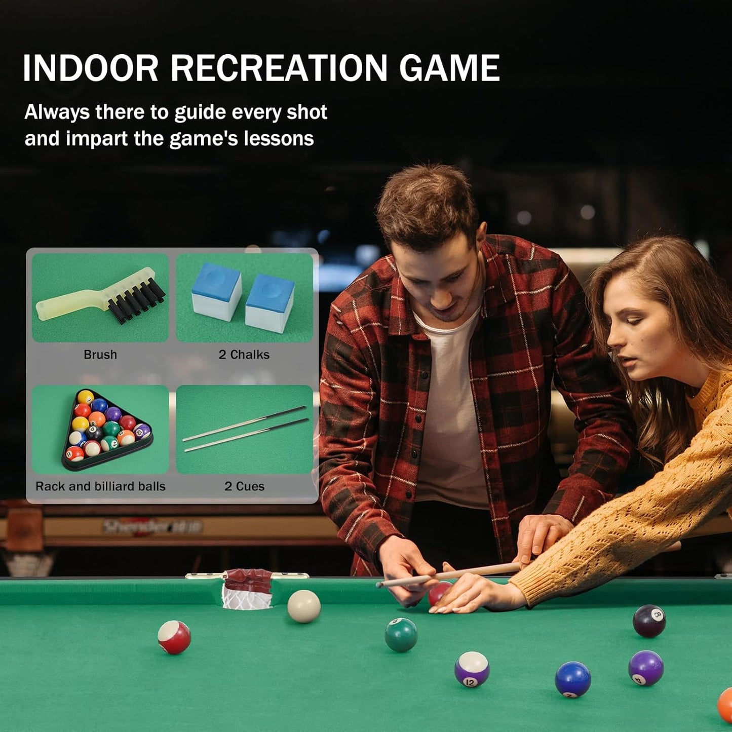 54" Portable Pool Table - Billiard Table for Kids & Adults with 2 Cues, Triangle Rack, Chalk & Brush - Compact Wooden Game Table for Home, Game Room, Indoor & Outdoor