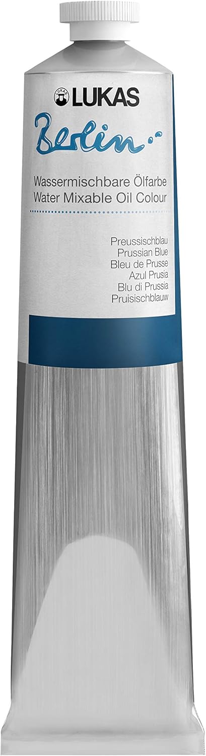 Lukas Berlin Pro Artists Water Mixable Oil Paint 200 ml Tube Prussian Blue, Water Soluble, Lightfast Pigments, Quick Drying, Easy Clean-Up, Eco-Friendly, Professional Quality, 40 Color Range
