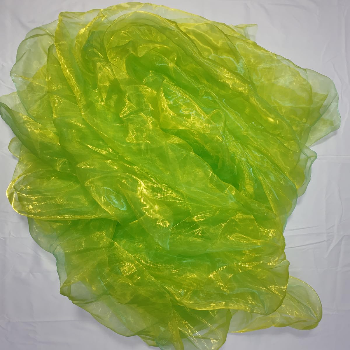 Two-Tone Iridescent Holographic Organza Fabric - 11 Yards | Lightweight Sheer Gauze Voile Tulle | for Dresses, Party Decor, DIY Crafts, Shiny Backdrops(Shimmery Light Green-Yellow)