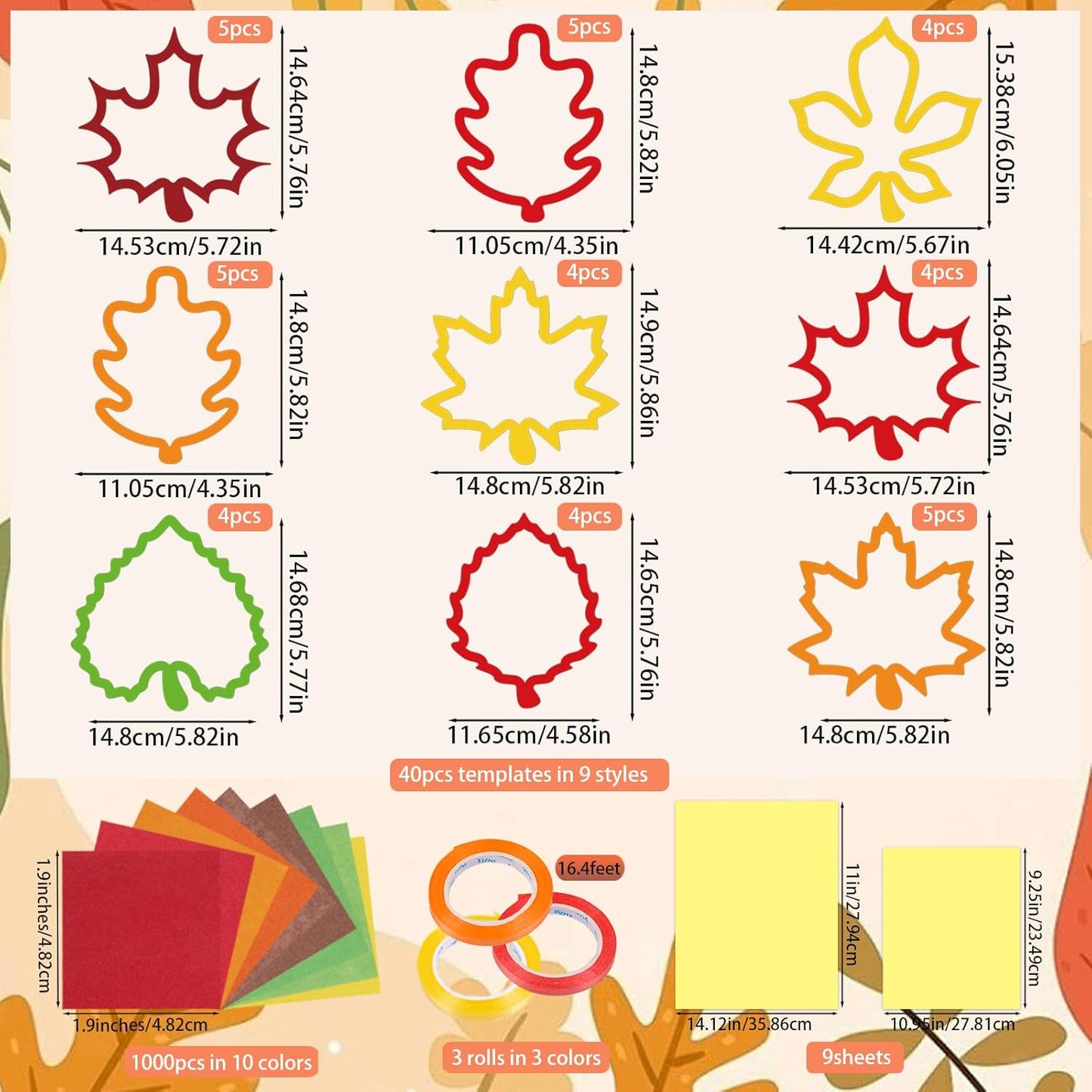 Renbuzhu 40PCS Fall Crafts Bulk: Leaves Paper Suncatchers DIY Kit for Autumn Thanksgiving Activities Decorations, Window Stained Glass Effect Art Supplies(Colorful)