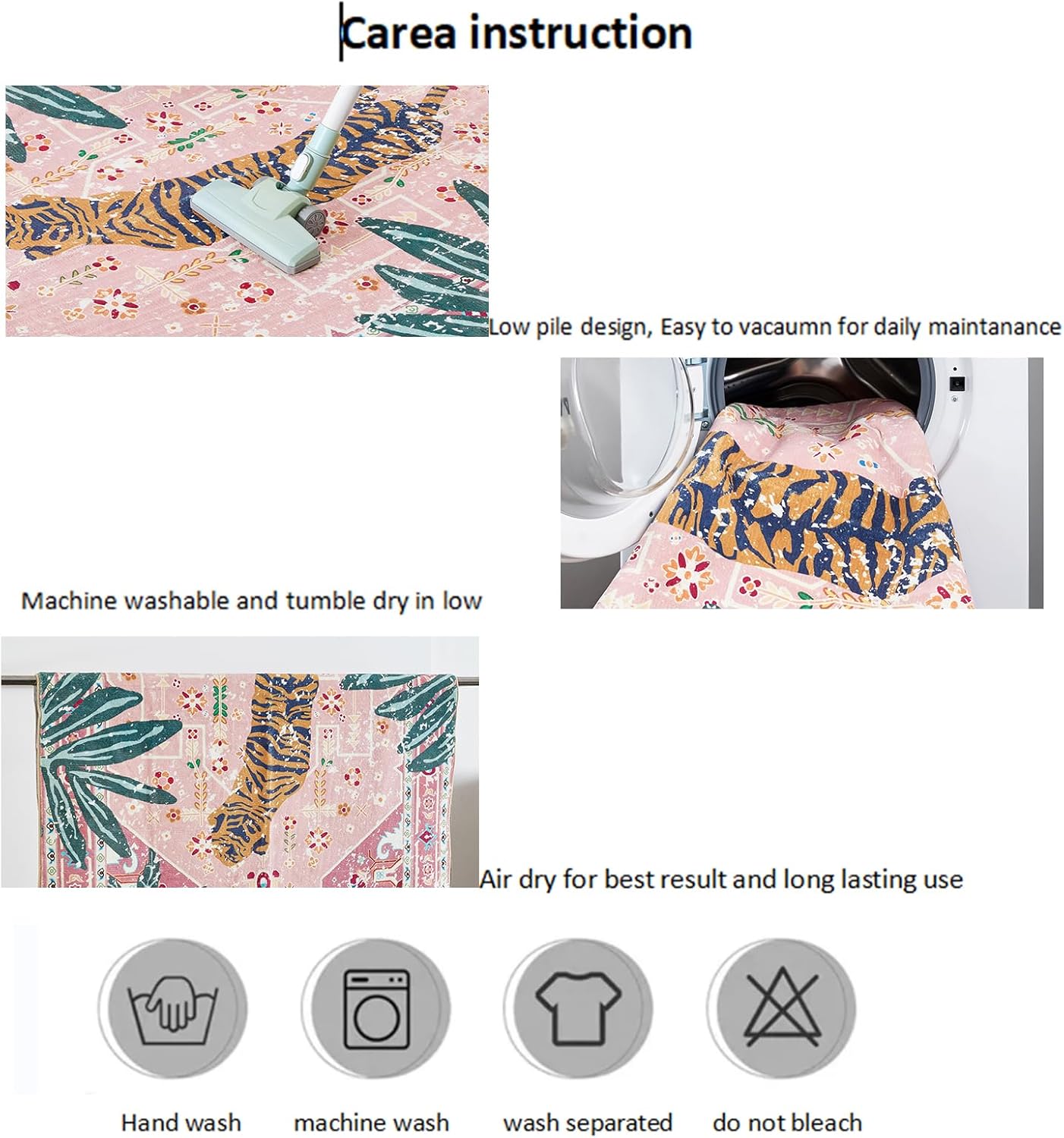 Oriental Tropical Kitchen Runner Rug 2x5 Washable, Thin Stain Resistant Pink Boho Bathroom Runner Rug for Hallway Entryway Bedroom Laundry, Vintage Abstract Hippie Botanical Long Carpet