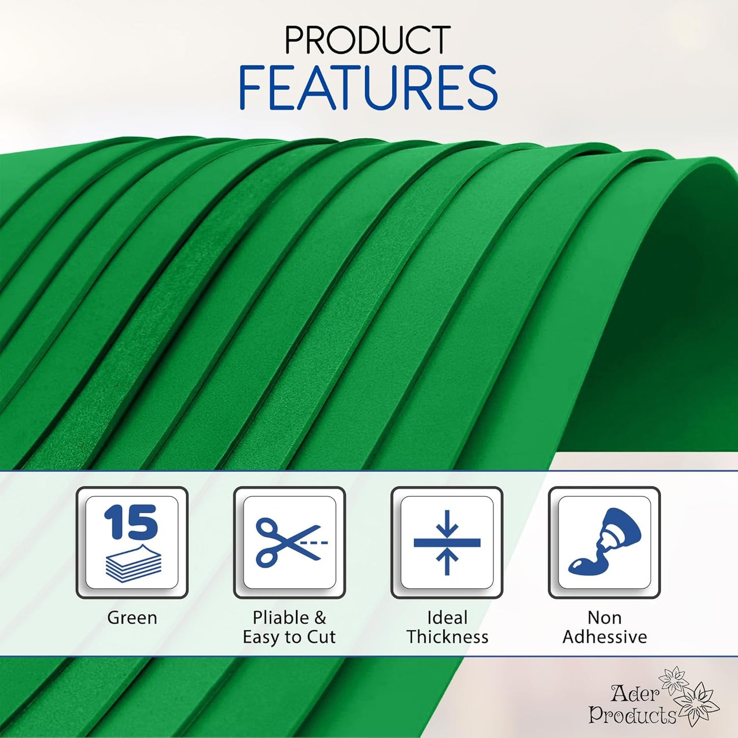 Green EVA Foam Sheets for Crafts, 9 x 12 Inch, 2mm Thickness, 15 Pack – Ideal for DIY Arts and Crafts, Foam Paper for Kids, Cosplay and Costumes