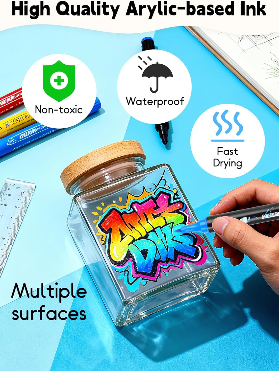 30 Colors Acrylic Paint Pens, Dual Tip Acrylic Paint Markers with Brush and Fine Tips for Kids and Adults, Wood, Canvas, Stone, Rock Painting, Glass, Ceramic Surfaces, DIY Crafts Making