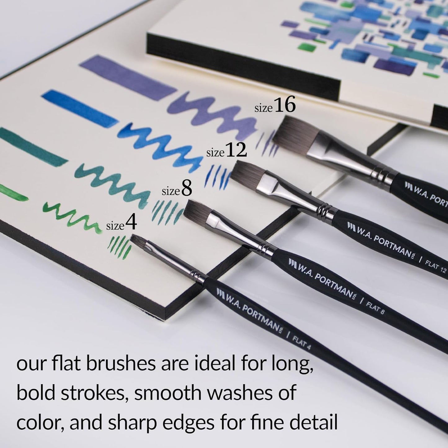 WA Portman Flat Paint Brushes 4pc Set - 100% Vegan, Cruelty-Free Artist Paint Brushes for Acrylic Painting and Watercolor Painting - Professional Art Brush Set with Triangular Comfort Grip