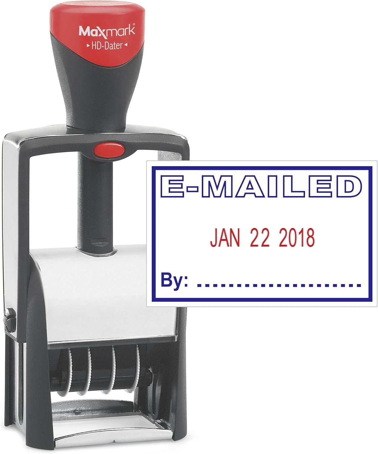 MaxMark Heavy Duty Self Inking Date Stamp with Phrase Emailed - 2 Color Blue/Red Ink