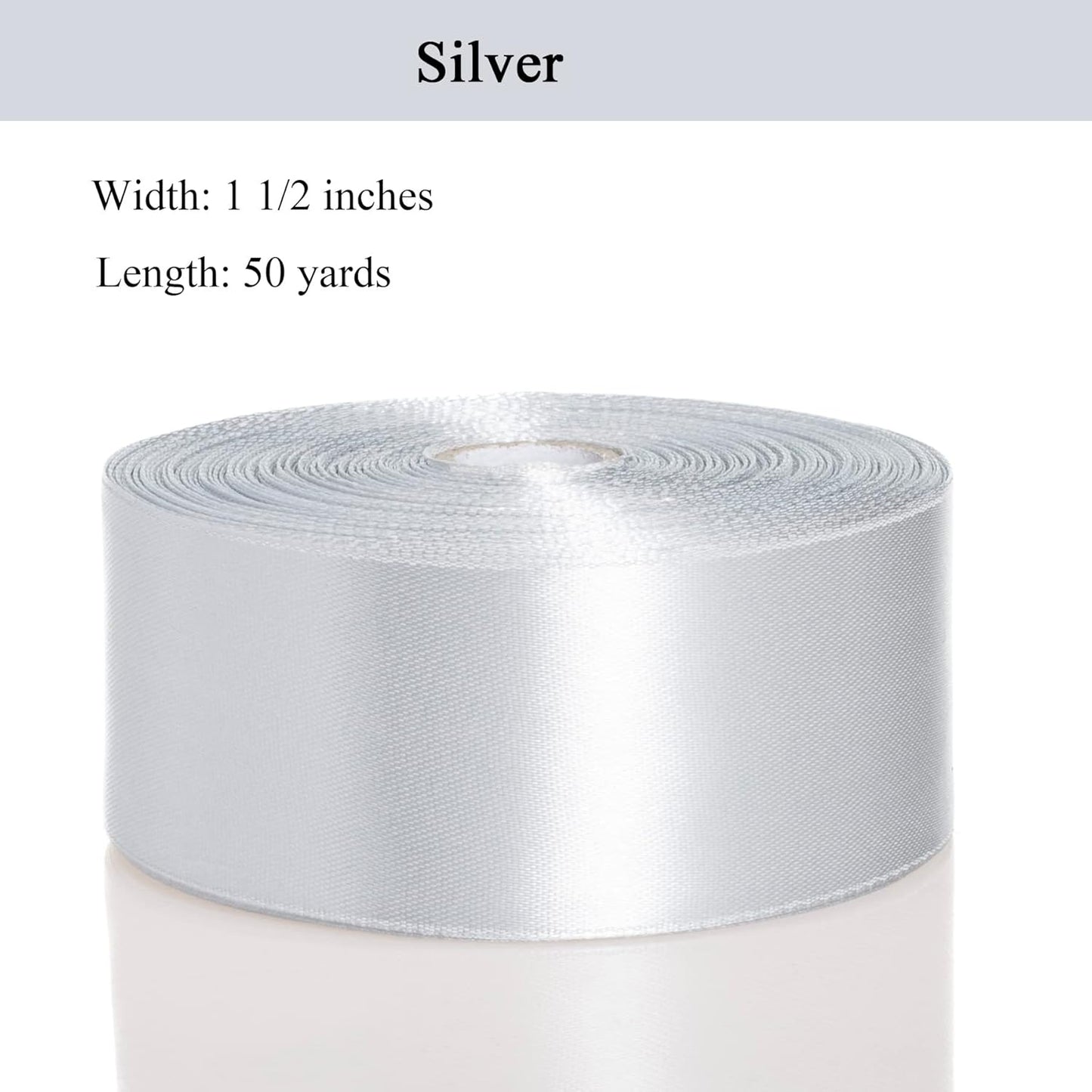 1 1/2 Inch Silver Solid Satin Ribbon, 50 Yards Craft Fabric Ribbon for Gift Wrapping Floral Bouquets Wedding Party Decoration