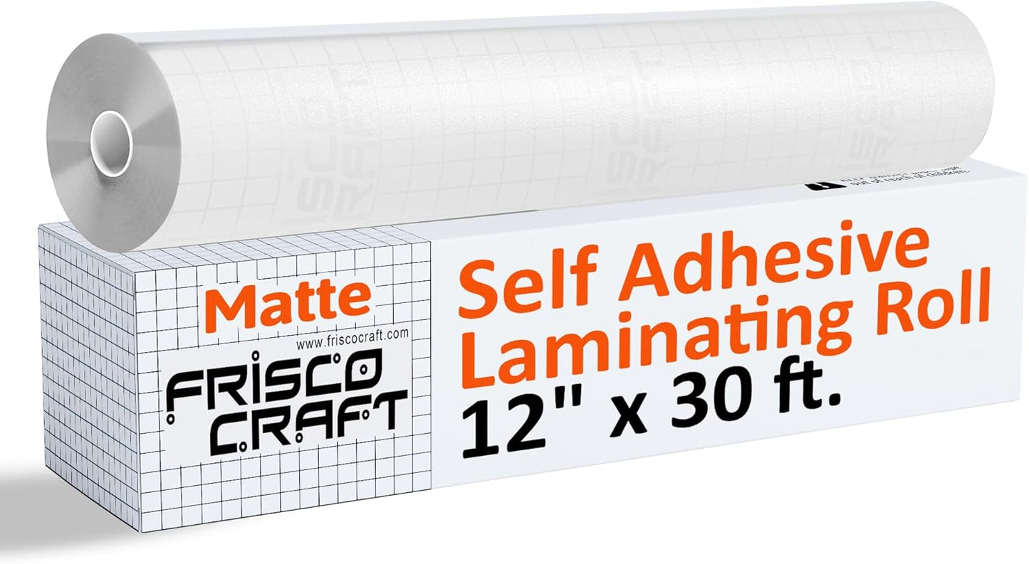 Frisco Craft Matte Clear Self Adhesive Laminating Roll - Self Laminating Sheets for Decals, Sticker, Photos & More - No Heat Sealing, Matte, Clear Sheets (12" x 30 ft)