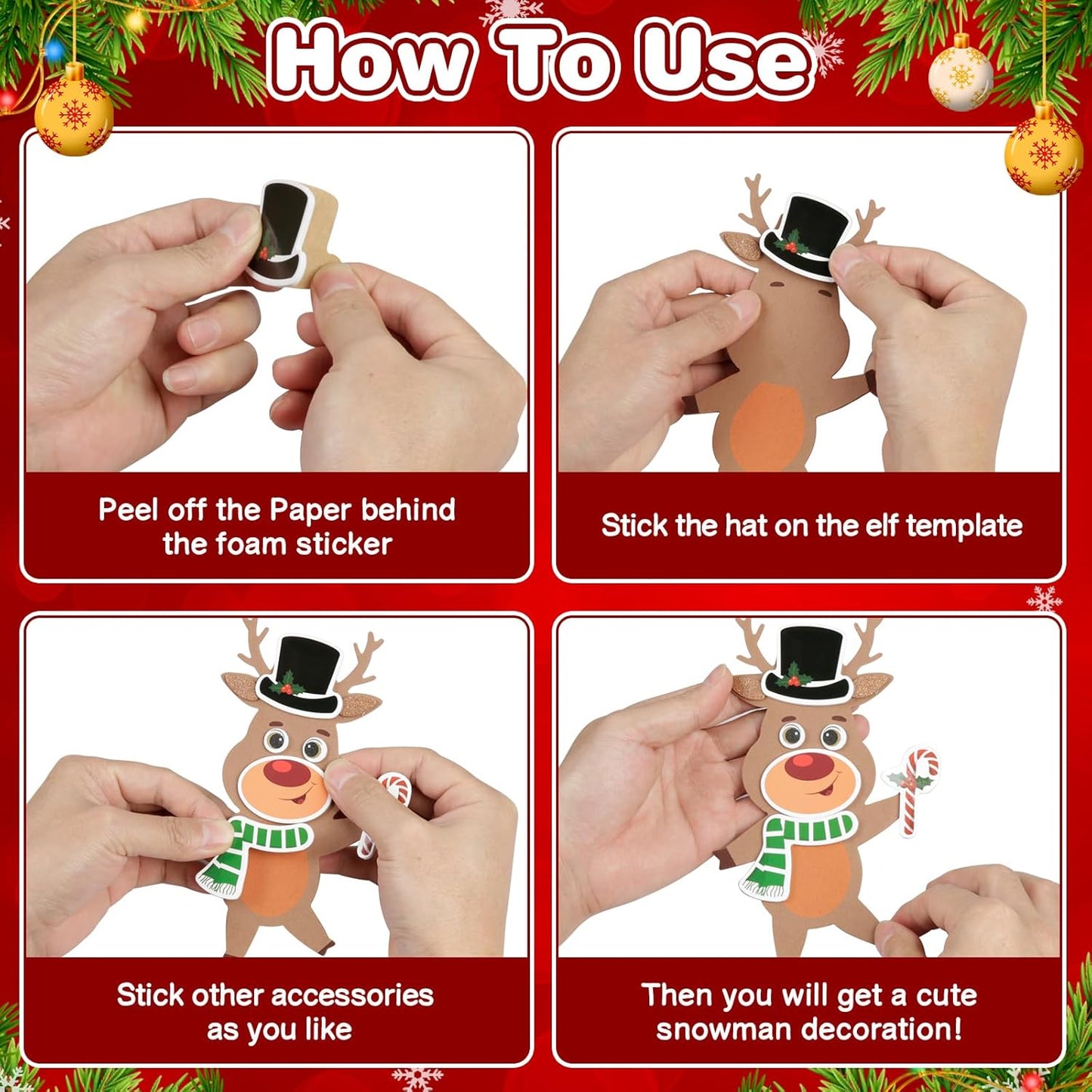 Fennoral 12 Pack Reindeer Crafts for Kids Make You Own Reindeer Foam Stickers Ornament DIY Christmas Arts and Crafts fo Kids Girls Boys Chirstmas Party Supplies Christmas Tree Decoration