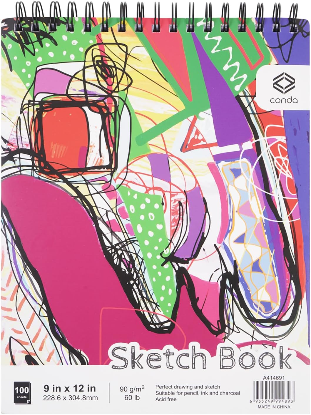 CONDA 9 x 12 Inch Sketchbook, Top Spiral Bound Sketch Pad, 100 Sheets (60 lb/90 GSM), Durable Acid-Free Sketch Paper, Drawing and Sketching Paper for Kids Adult Beginners