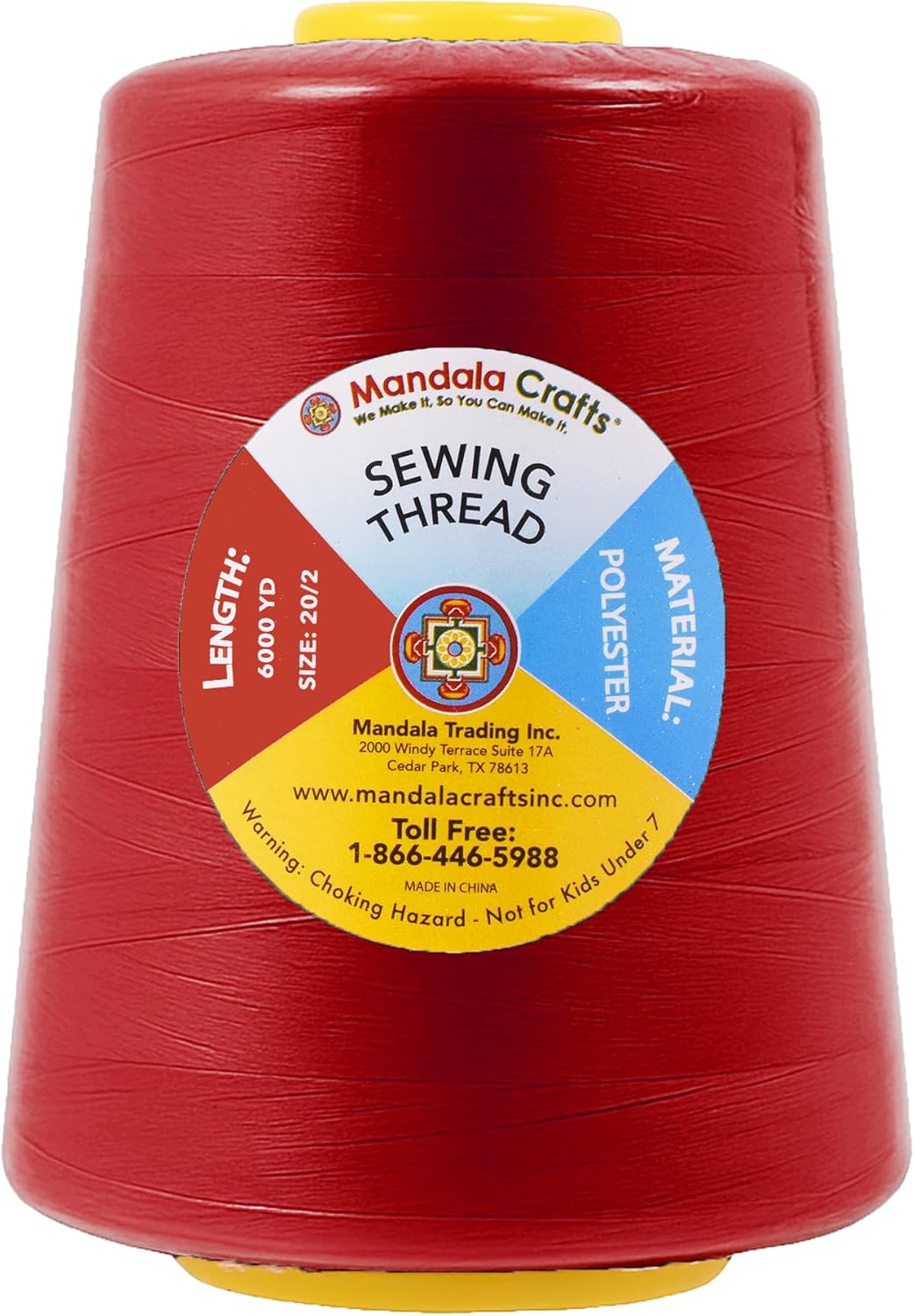 Mandala Crafts 4 Pack of Serger Threads Cones Spools - 20S/2 24000 Yards Polyester Brick Red Threads for Sergers Machine and Overlock Quilting Sewing Machine