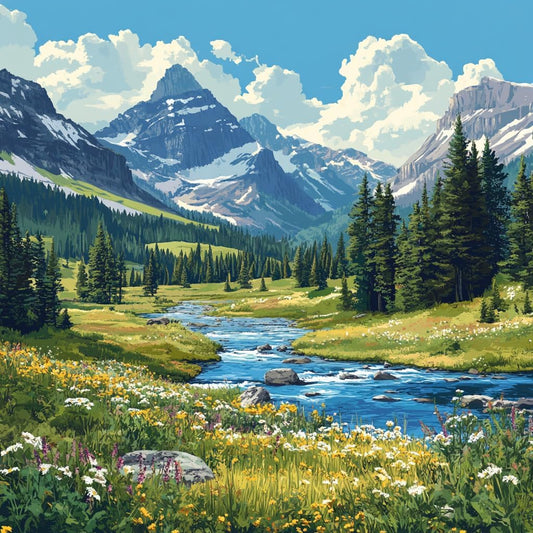 14ct Counted Cross Stitch Kits for Adults Mountains River Flowers Printed Stamped Cross Stitch Patterns Kits Cross Stitch Supplies (Mountains River Flowers)