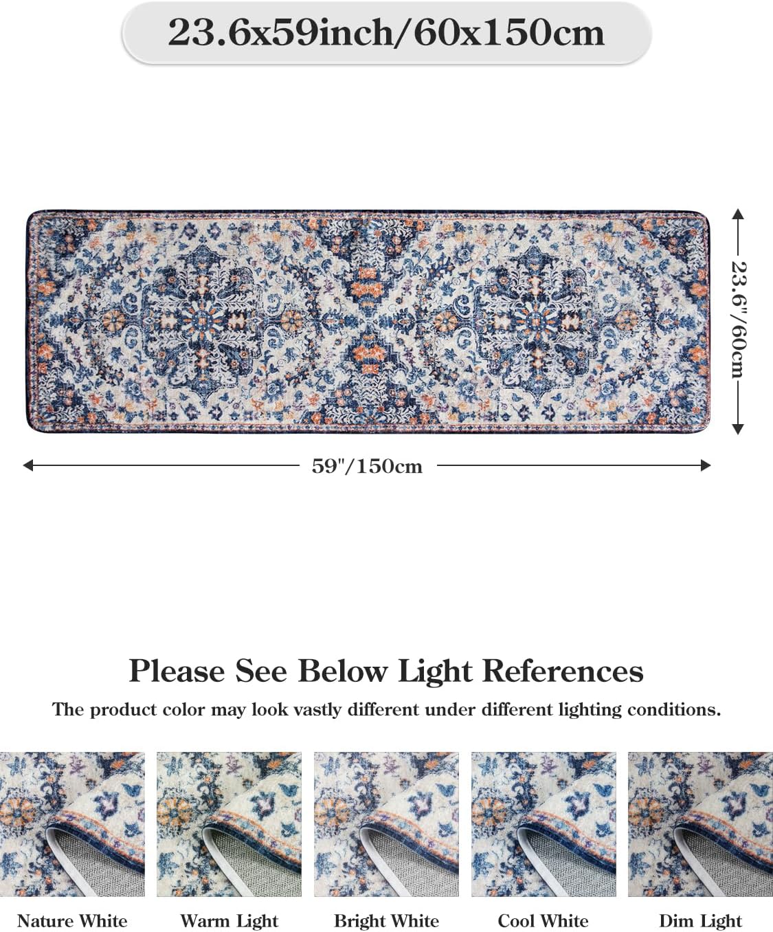 Lahome Washable Runner Rug, 2x5 Bohemian Kitchen Rug Runners Low Pile Bathroom Runner Rugs with Rubber Backing, Printed Throw Carpet Runners for Laundry Room Hallway Bedside, Blue Purple/Multi