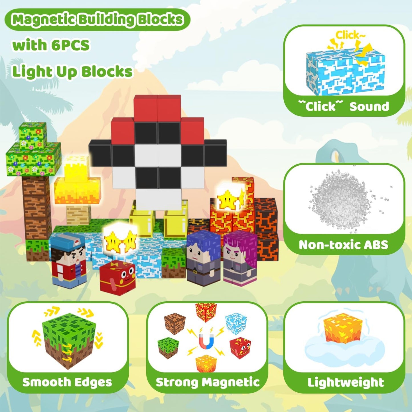 Magnetic Blocks, 208PCS Magnetic Building Blocks, Stacking Magnets for Kids, Sensory Toy for STEM Constructions Magnet Blocks for Boys Girls Age 3+, Christmas Birthday Gifts