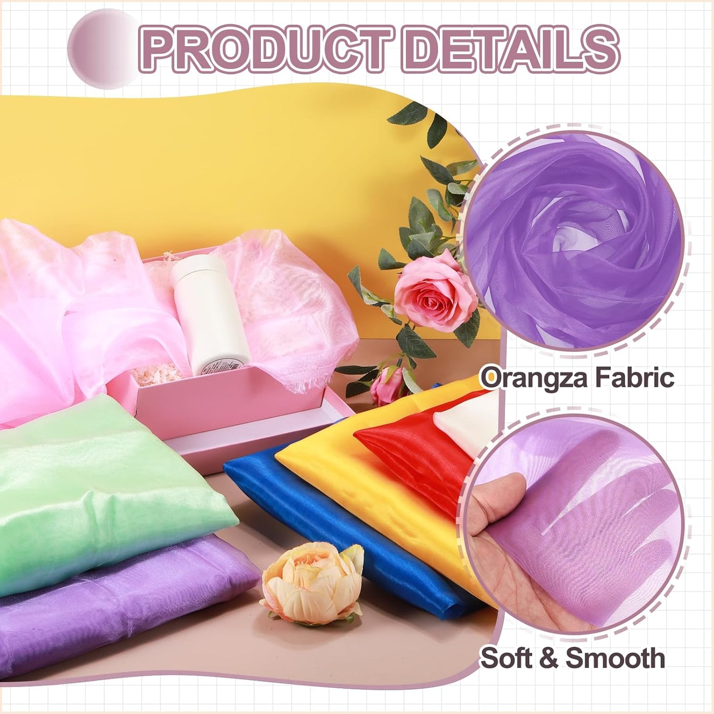 MECCANIXITY Iridescent Sheer Organza Fabric, 2 Yards x 59 Inches Solid Holographic Shiny Fabric Organza Cloth for Wedding, Curtains, Costume, Photo Background, Light Purple