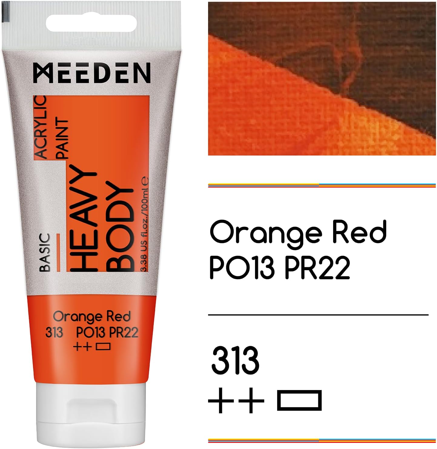 MEEDEN Acrylic Paint Orange Red: 100ml/3.38oz Heavy Body Acrylic Paint Tube Bundled with Additional Titanium White Color for Art Craft Painting