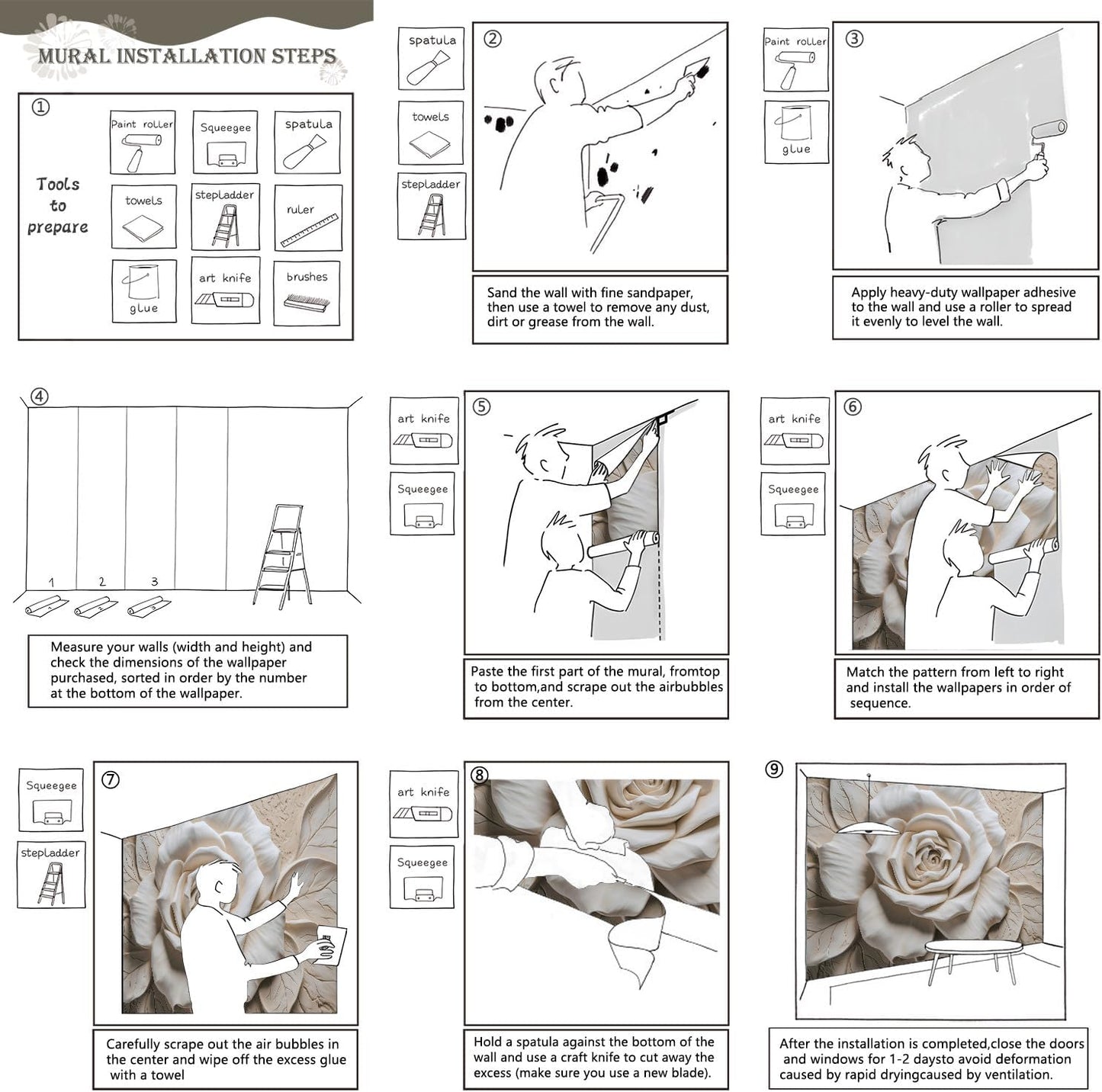 AFZEVEB-3D Rose Flower Wallpaper Large Floral Wall murals for Bedroom 114"x74"(Not Peel and Stick)