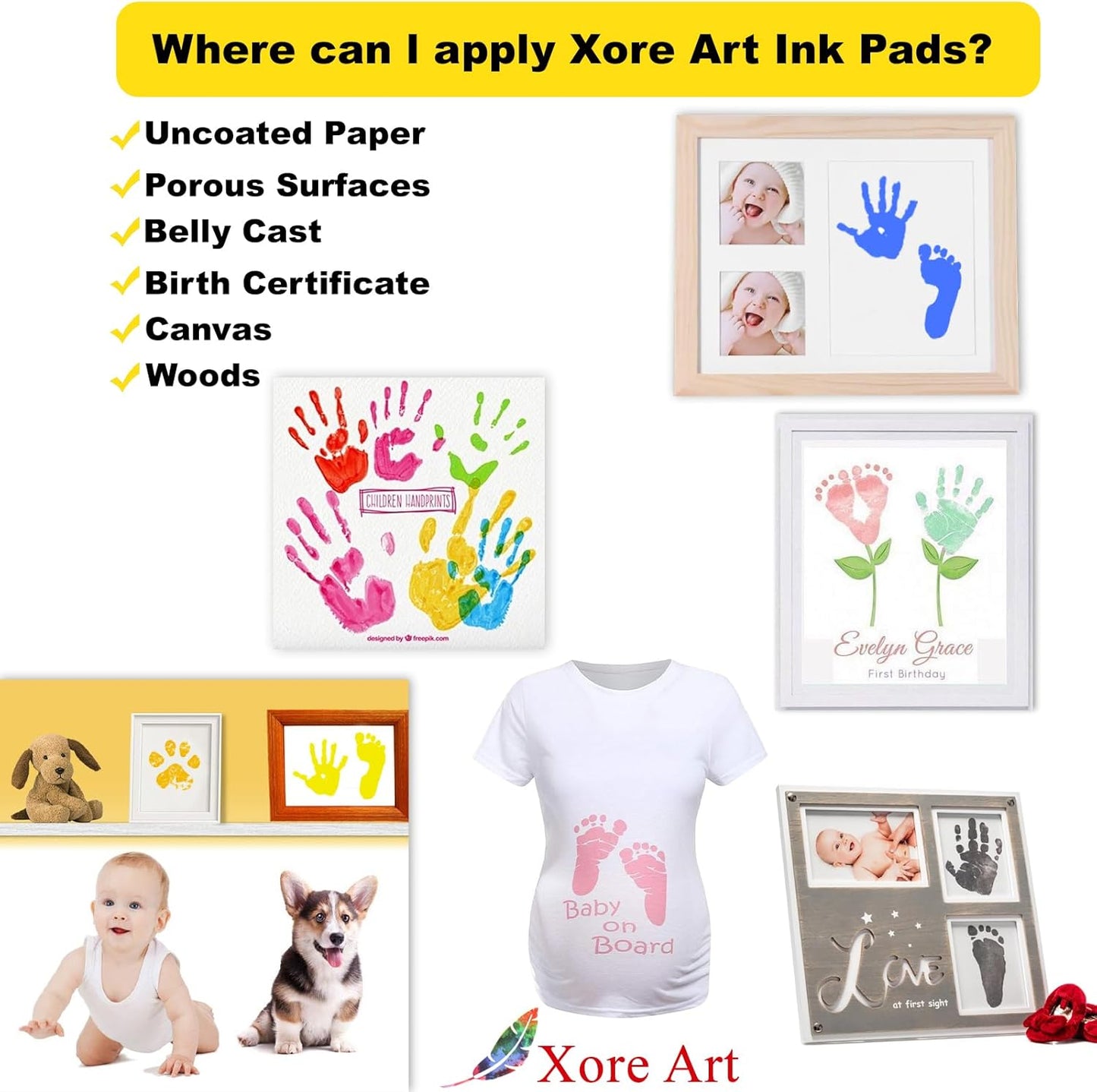 5"x4'' Large Ink Pad Washable Stamp Ink Pad for Baby Footprint Handprint with 30ml Premium Refill Ink (Red)