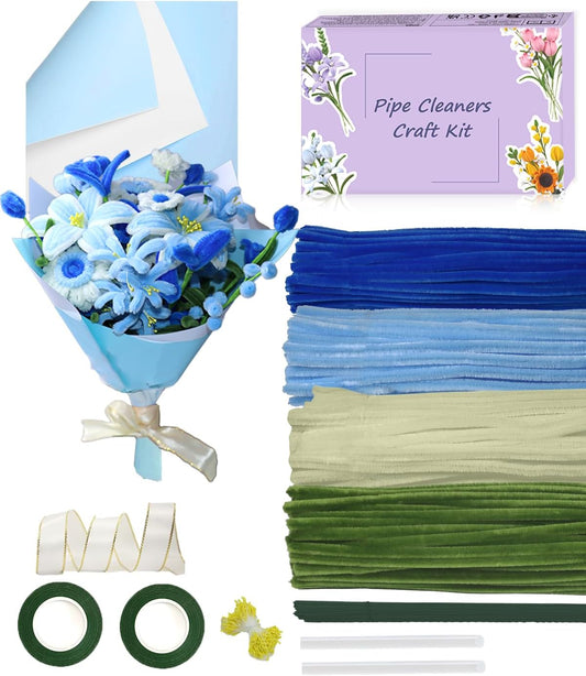 Pipe Cleaners, 400 Pieces Chenille Stems for Flower Bouquet Making, Fuzzy Sticks for DIY Projects, STEM Activities, Length 11.8 inches(30cm), Beginner-Friendly Birthday Gifts for Craft Lovers (Blue)