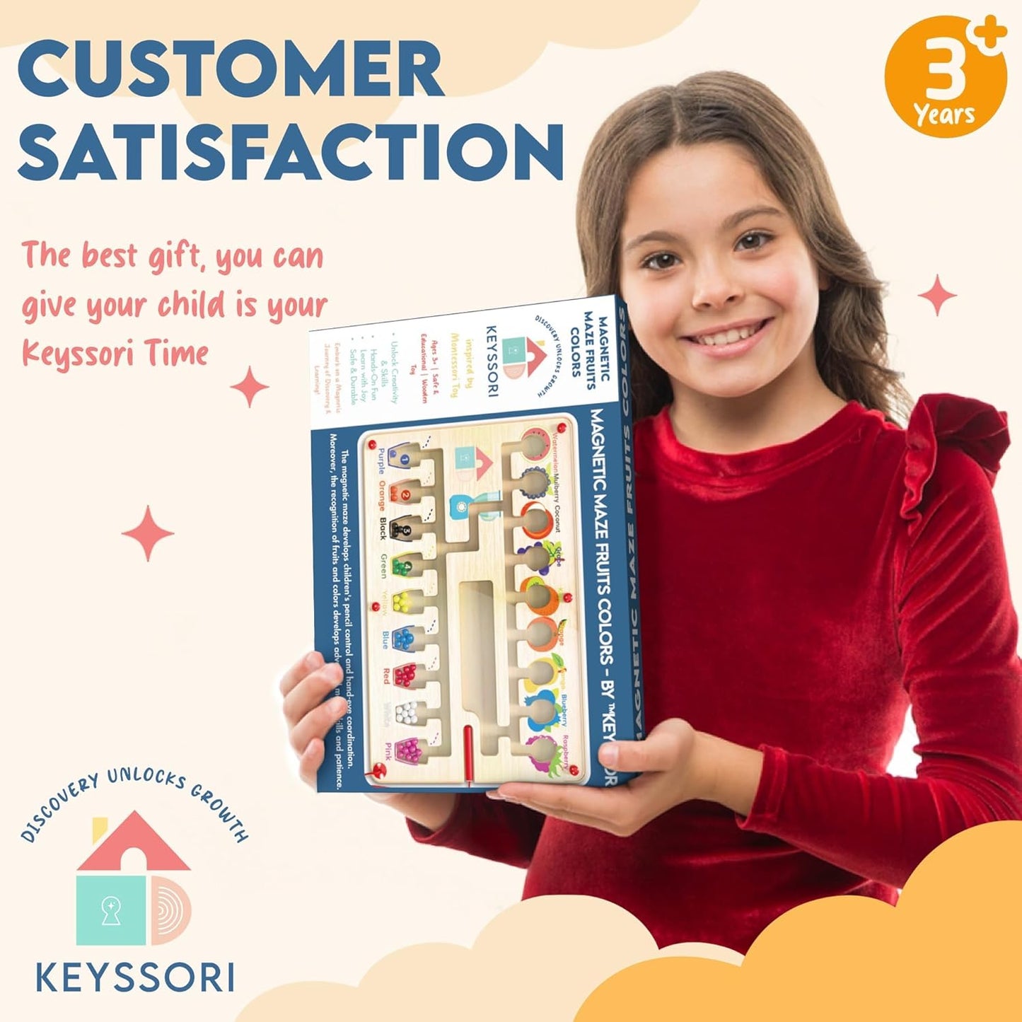 Magnetic Maze Board for Kids Age 3-5, Montessori Educational Wooden for All Toddlers 3 Busy Board, Preschool Learning Adventure, Fine Motor Skills, Fruits Colors Puzzle, Autism-Friendly Toy