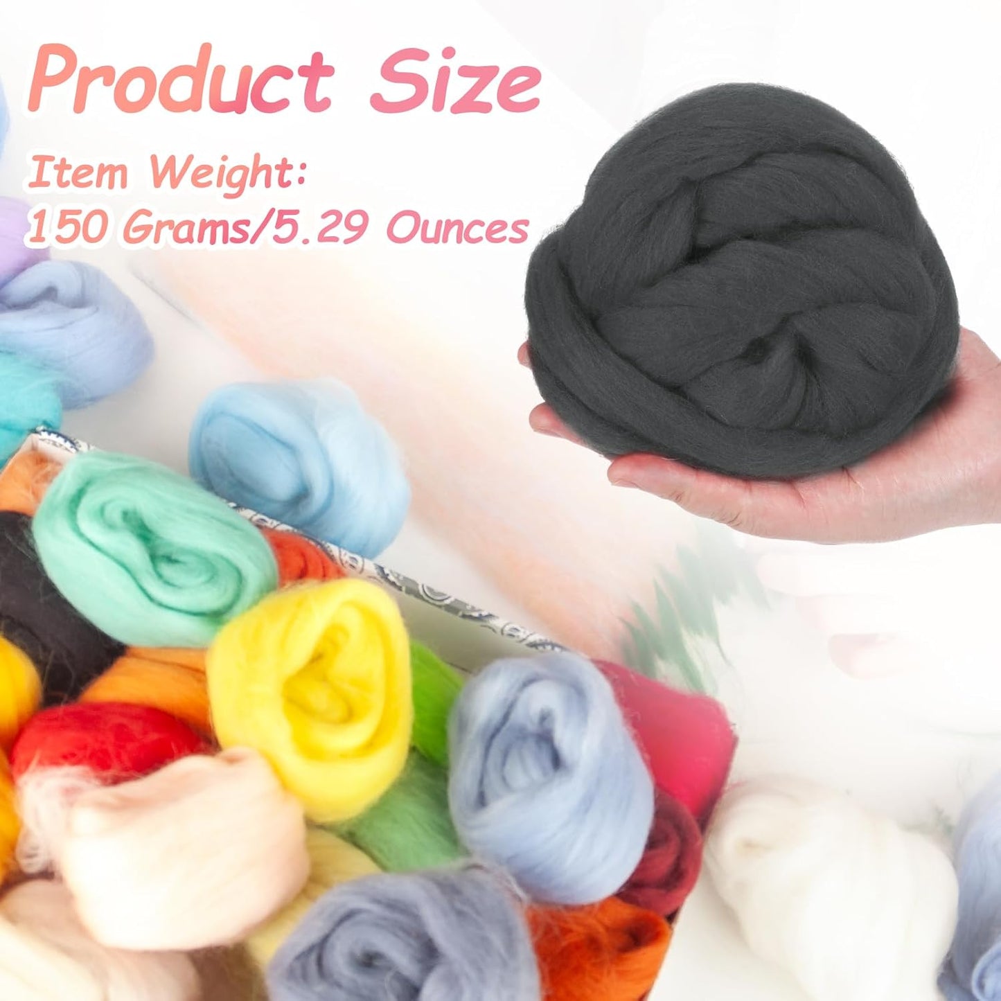 PATIKIL Wool Roving Yarn, 150G/5.3OZ Soft Felting Wool Pure Chunky Roving Yarn Bulk for Needle Felting Knitting Blanket Spinning Weaving DIY Craft, Black Gray