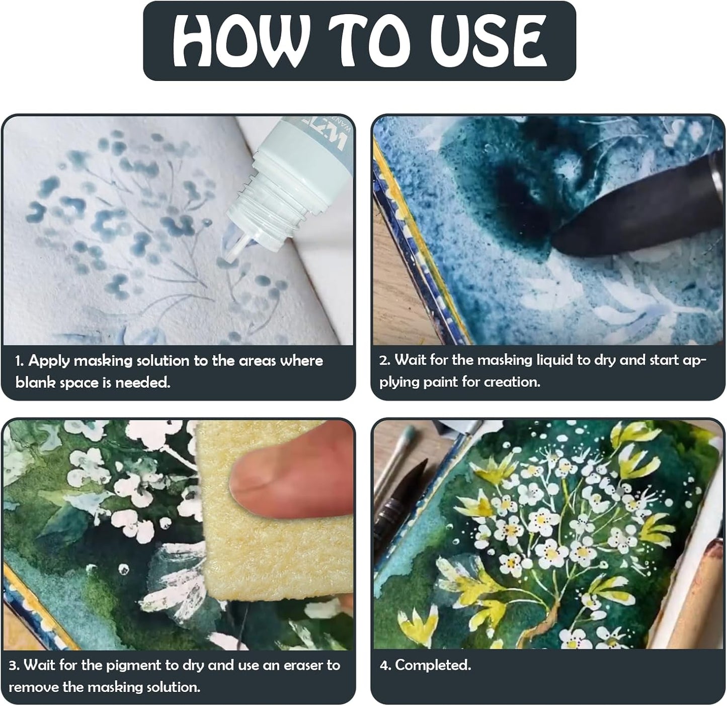 Blue Masking Fluid for Watercolor Painting 60ml, Resistant Ink and Pouring Paint, Watercolor Masking Fluid Keeps Areas Colorless and Edges Sharp