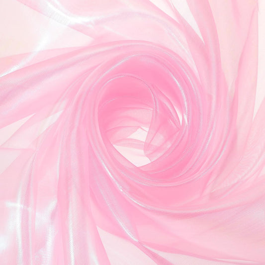 MECCANIXITY Iridescent Sheer Organza Fabric, 2 Yards x 59 Inches Solid Laser Holographic Shiny Fabric Organza Cloth for Wedding, Curtains, Costume, Photo Background, Light Pink