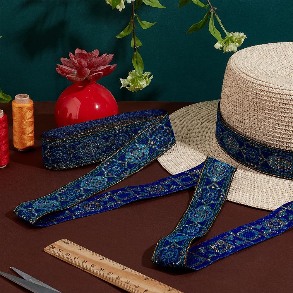 PH PandaHall 1.3 Inch Vintage Jacquard Ribbon, 7 Yards Emobridered Woven Ribbon Boho Fabric Sewing Woven Ribbon Persian Floral Trim Fringe Decor Trim for Ramadan Clothing Embellishment Decoration