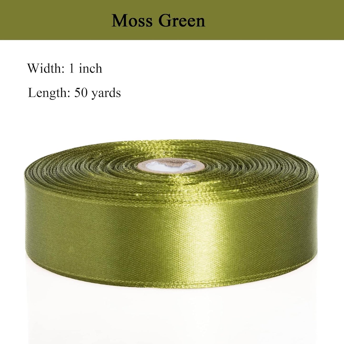 1 Inch Moss Green Solid Satin Ribbon, 50 Yards Craft Fabric Ribbon for Gift Wrapping Floral Bouquets Wedding Party Decoration