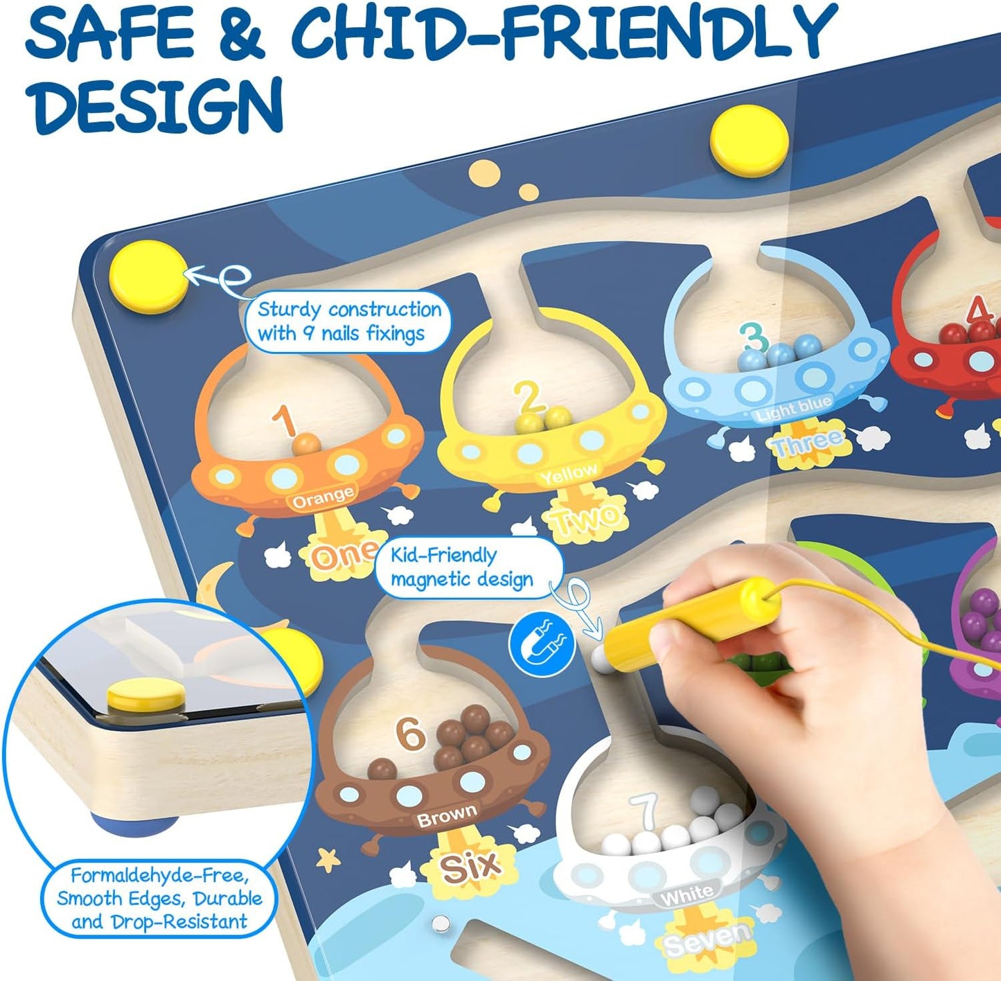 Magnetic Color & Number Maze Toy - Interactive Montessori Learning Board with Whiteboard, 3 Watercolor Pens, and Monster Puzzle for Kids Ages 3+