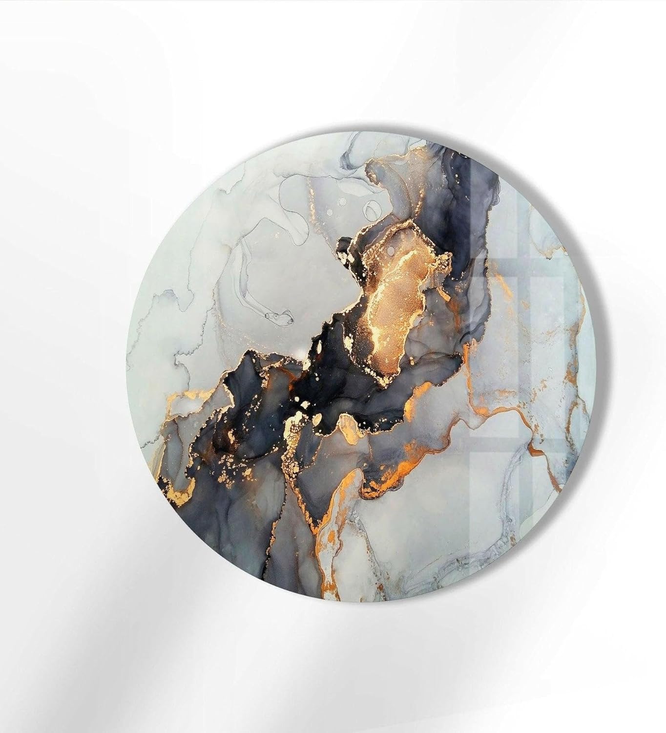 My Photostation.com 15.8''(40cm) Diameter Gold Details Gray Marble Round Glass Wall Art Tempered Glass Printing Wall Decor Large Wall Art Wall Hangings