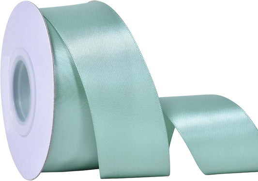YAMA Sage Green Double Faced Satin Ribbon 1 1/2 Inch 25 Yards, Light Green Ribbon for Crafts Bows Flower Bouquet Wedding Home Decor Gift Wrapping