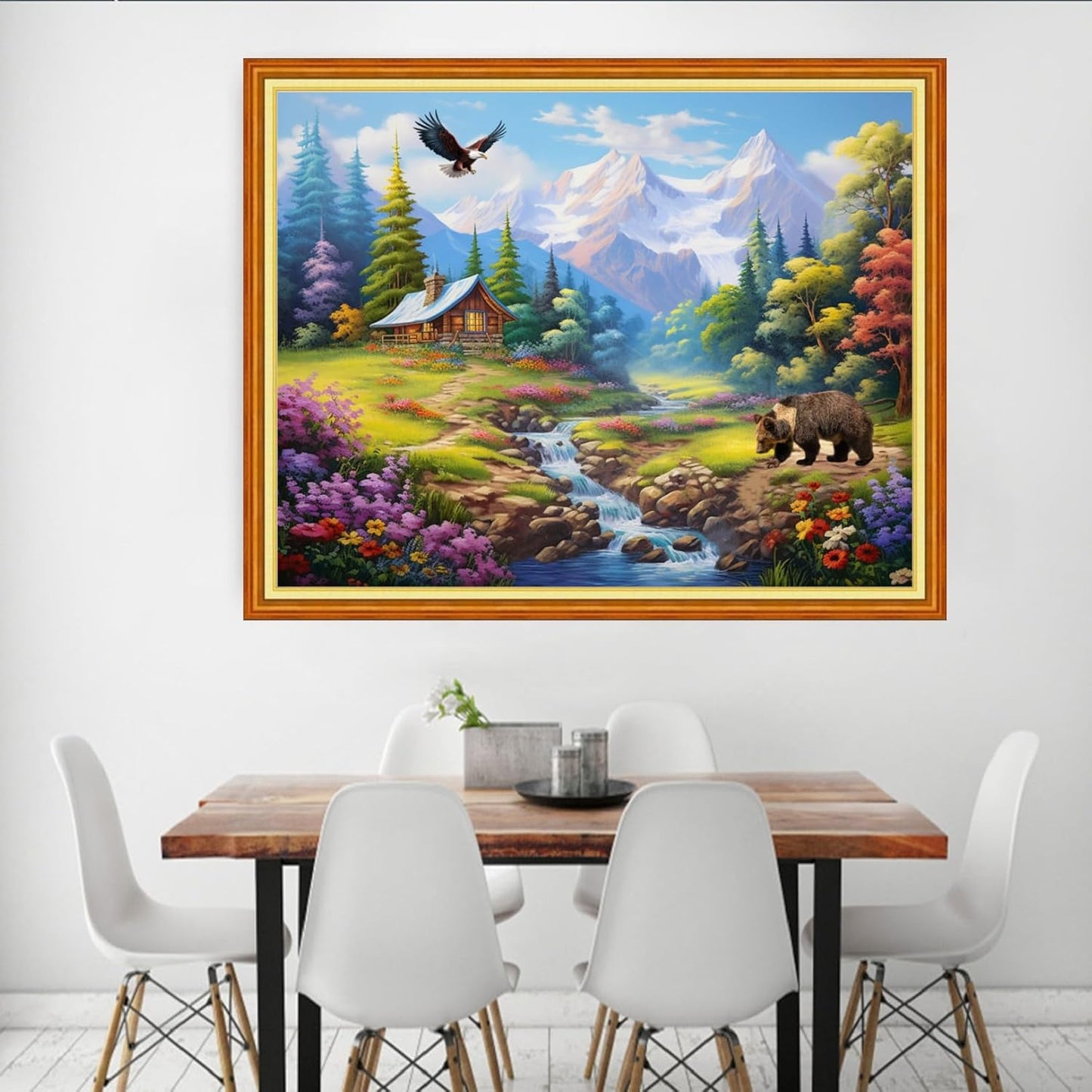 Dooxvey Cross Stitch Kits for Adults, 16x20 inch Forest Landscape, 11CT Pre Printed Cotton Fabric, Embroidery Thread, Needles, Easy Instructions