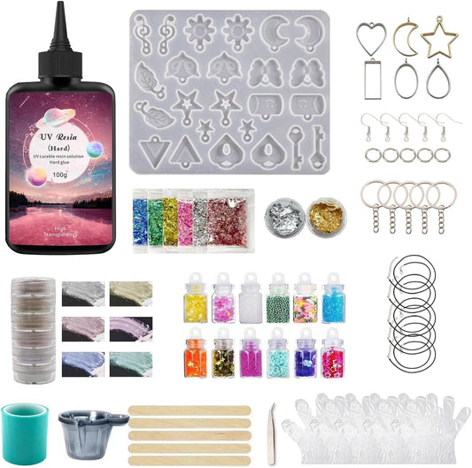 YV-cozx UV Resin Jewelry Making Kit,Crystal Clear Resin with 26 Letter Molds and Casting Tools,DIY Jewelry Making Kit for Necklace,Keychain,Earring (Jewelry Kit)