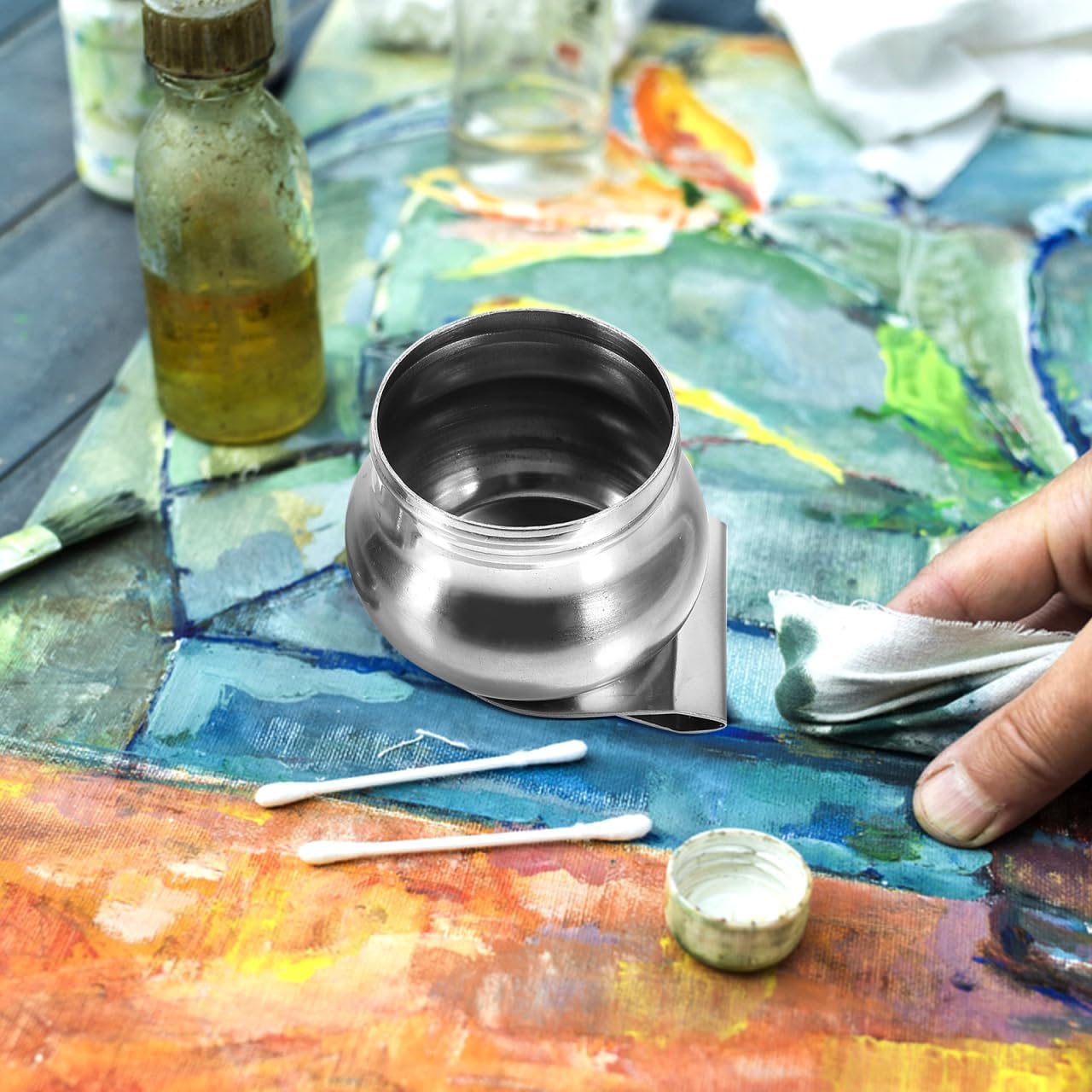 Stainless Steel Color Kettle with Lid 2Pcs Small Portable Paint Mixing Cups for Acrylic Oil Watercolor Solvent Art Palette