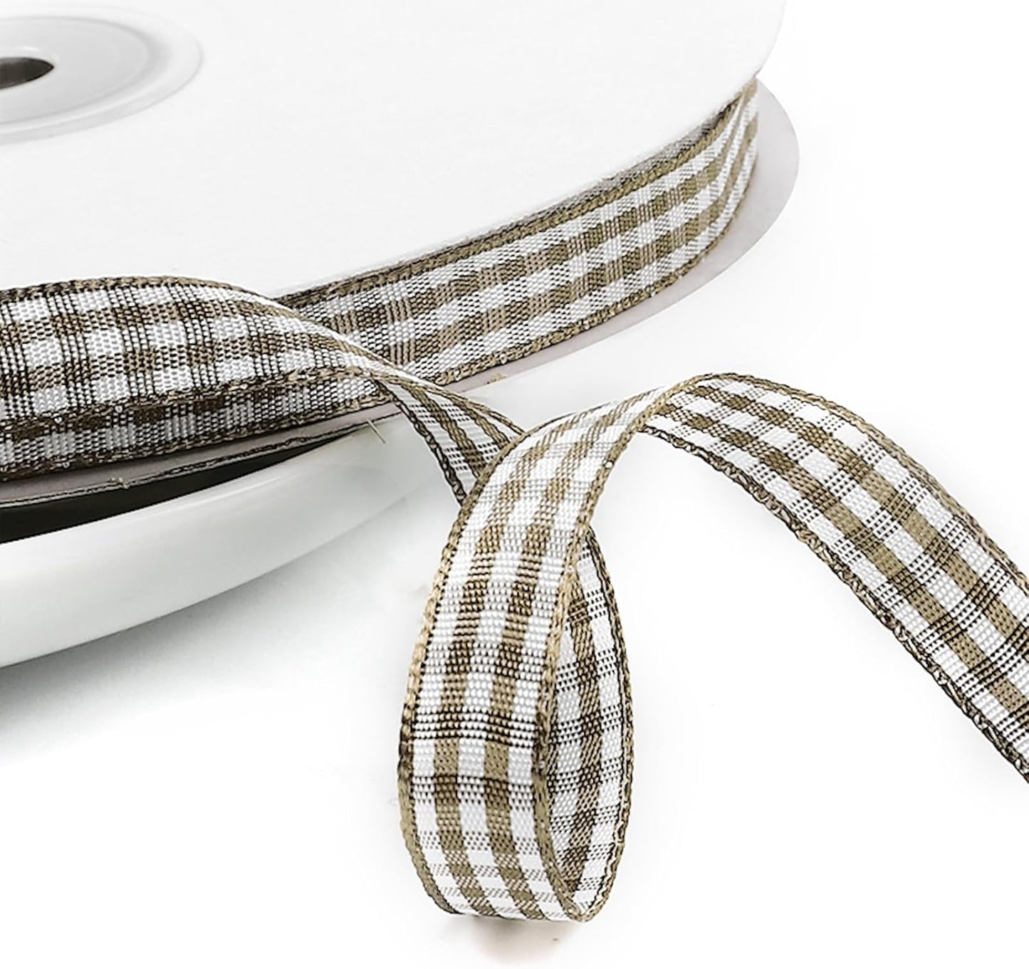 Classic Gingham Checkered Ribbon, Assorted Colors Premium Polyster Plaid Checkered Craft Ribbon for Gift Wrapping, DIY Projects, Hair Bows,Scrapbooking & Party Decor (Deep Khaki, 3/8x50Yd)